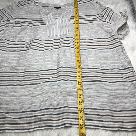 Talbots Women’s Gray Stripe Linen Short Tie-Sleeve Blouse Shirt Size X - Picture 8 of 11